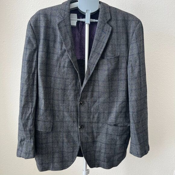 Ted Baker Endurance Blazer Jacket Mens 44 Gray Check Single Breasted Notch Lapel - Picture 1 of 5